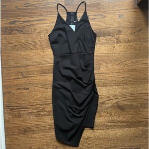 Soprano NWT little black dress, drapery flattering front, asymmetrical hem, XS